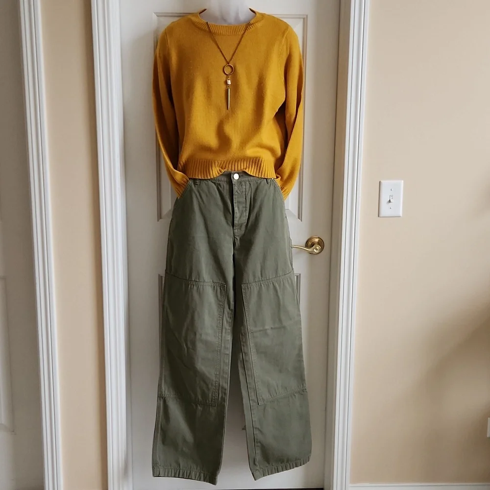 TORY BURCH Carpenter Pants Olive Green Wide Barrel Leg Pants Size 28